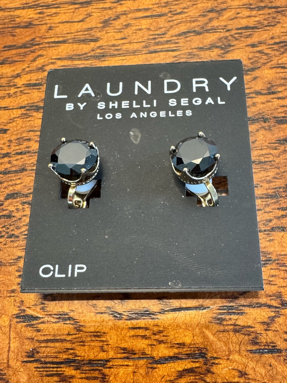 NWOT Laundry By Shelli Segal Black Faceted Stone Clip-On Earrings